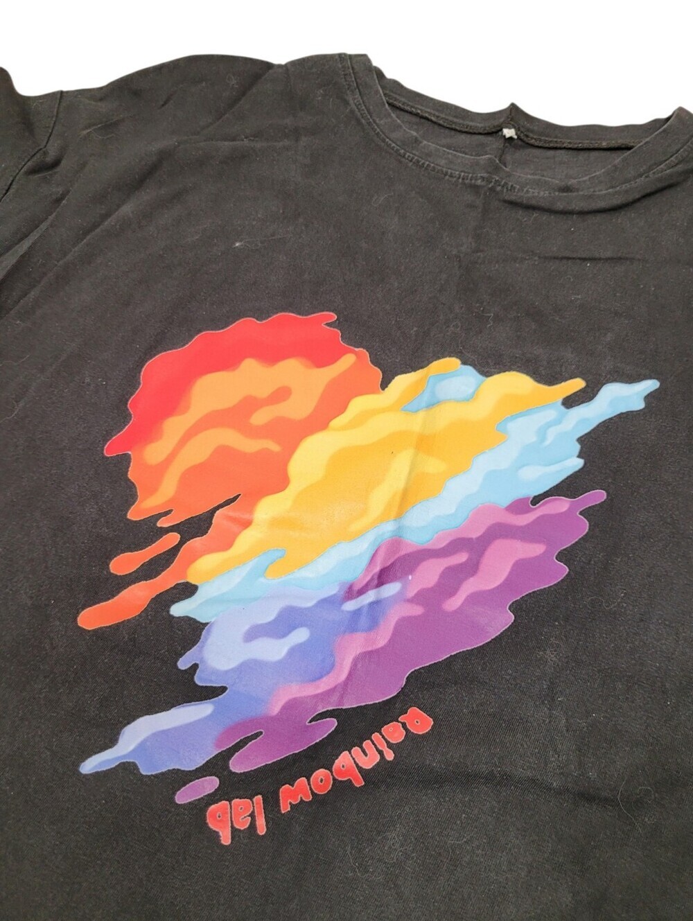 Y2K Rainbow Lab Heart Black Funny Graphic Black Tee T-shirt Top Size: XL